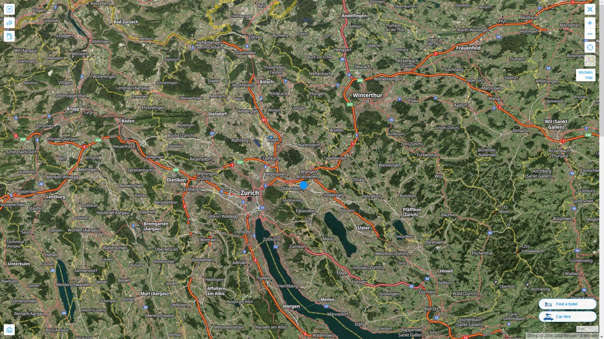 Dübendorf Highway and Road Map with Satellite View